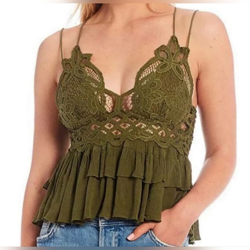 NWT Free People Adella Cami in Olive Sparrow Size Large - Picture 3 of 7